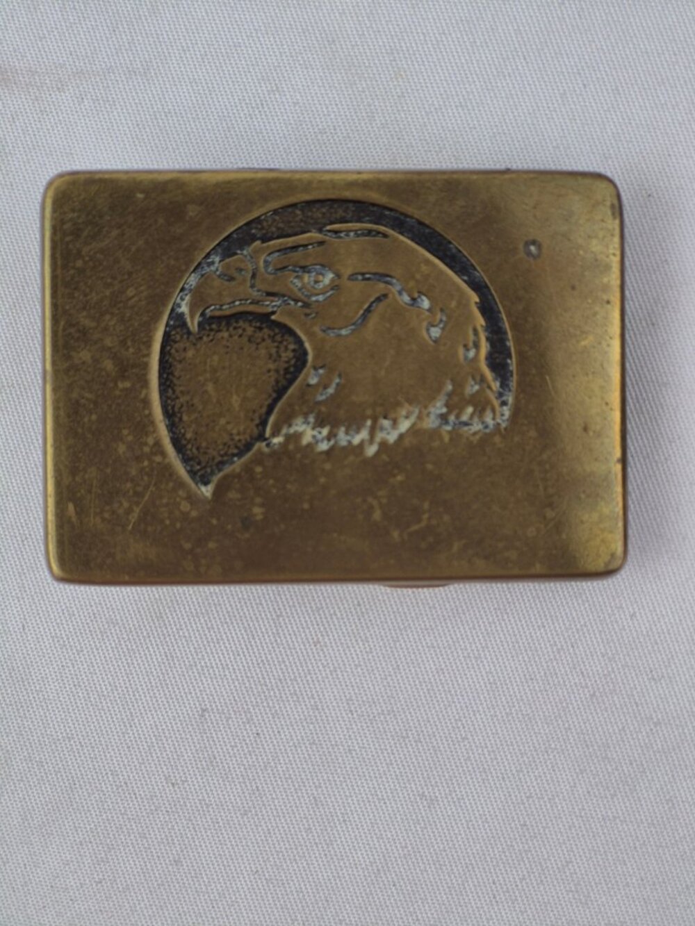 Vintage BTS Brass Belt Buckle Eagle Head Made in USA 1983 Patina Patriotic Retro